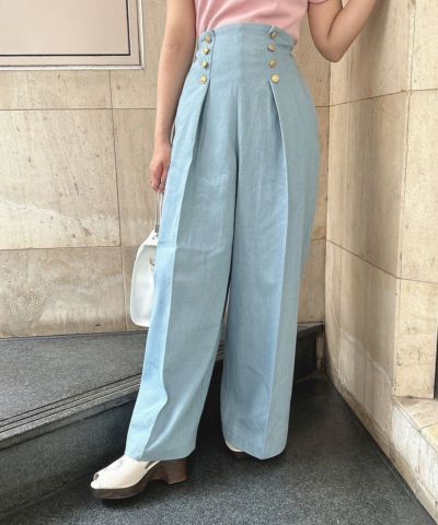 □Gold double button denim wide pants/an another angelus [50BH03q005]