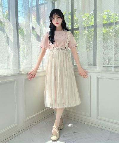 □ Frilled tulle skirt with suspenders/F i.n.t [50AG05q013]