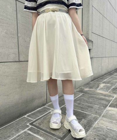 □Sheer skirt with elastic line belt/F int [50AG02n012]