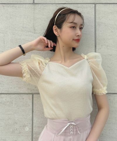 □Tulle puff sleeve cut top/an another angelus [50BI02h002]
