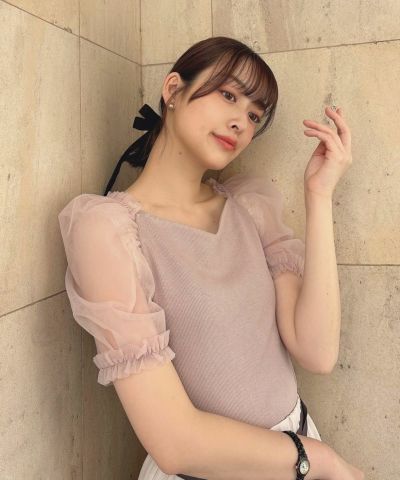 □Tulle puff sleeve cut top/an another angelus [50BI02h002]