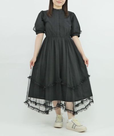 SNIDEL レース×チュールドッキングワンピース ブラック -靴