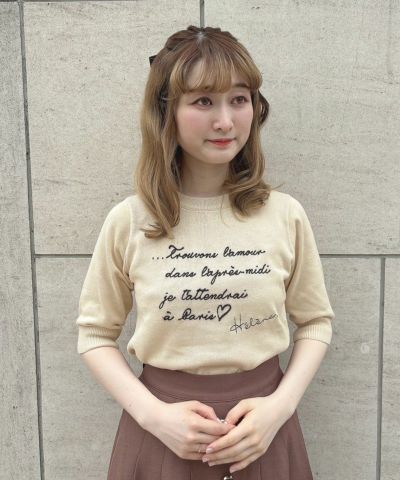 □Letter embroidery 5/4 sleeve knit pullover/F int [51AJ03h001]