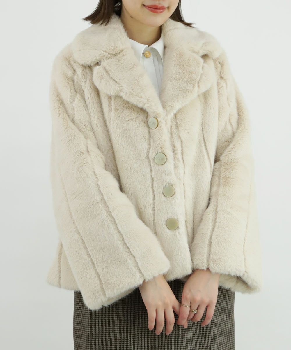 □イニシャル釦ストライプエコファーコート/an another angelus 