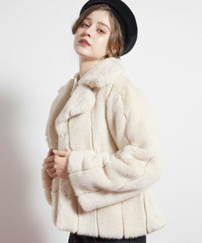 □Initial button striped eco fur coat/an another angelus [51BD03j004]