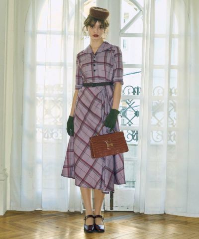 □Checked drape dress/an another angelus [51BE03h002]