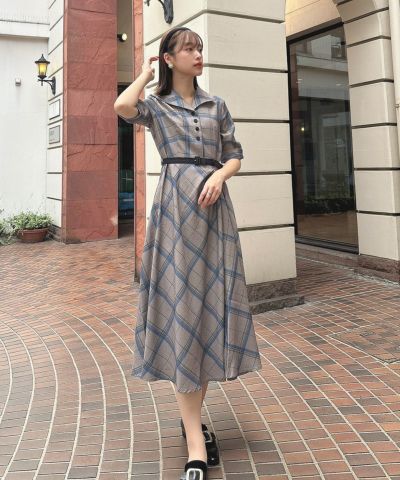 □Checked drape dress/an another angelus [51BE03h002]