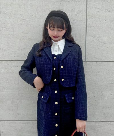 □Gold button tweed short jacket/an3 Limited [51DD01j001]