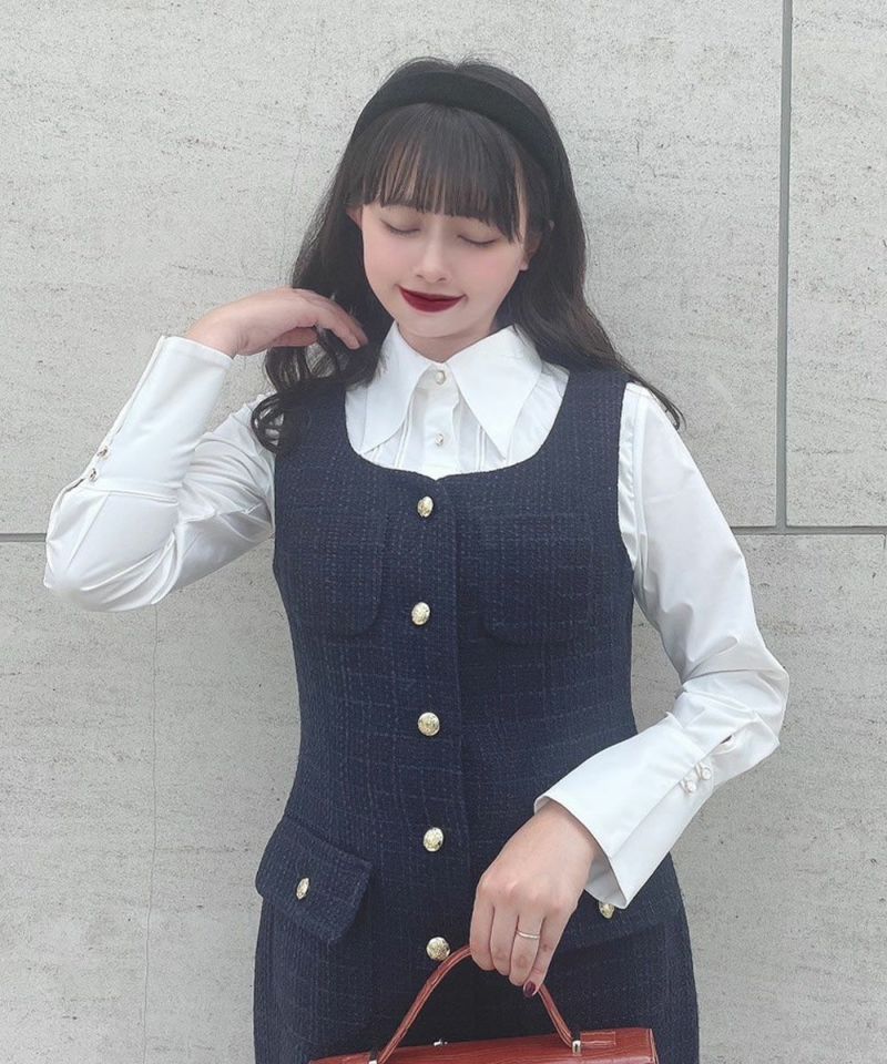 □ゴールド釦ツイードジャンパースカート/an3 Limited [51DE04f001