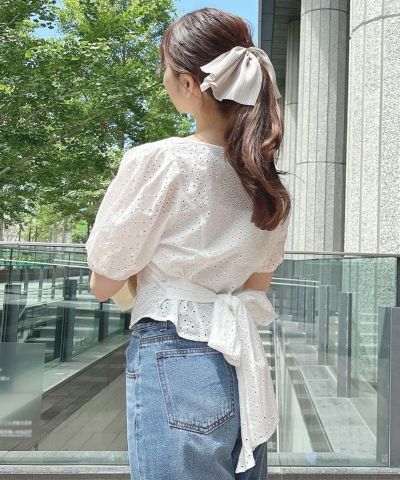 □Back ribbon cotton lace blouse/an another angelus [50BF02g019]