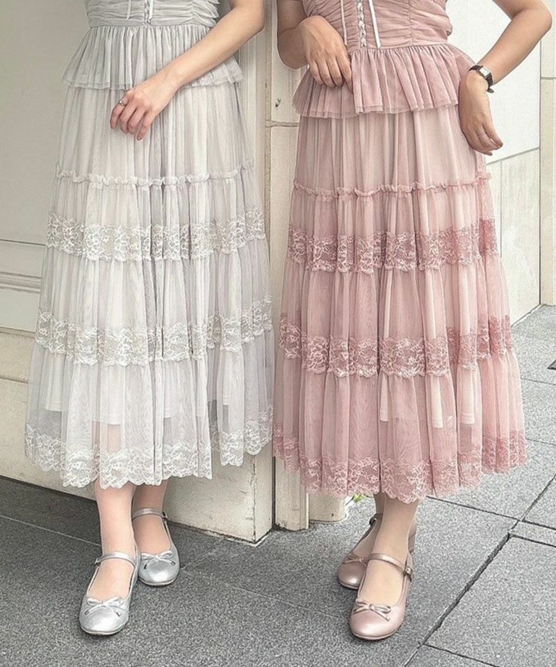 新作♡5色　チュールティアード ロングスカート　フリル　マキシふんわり着痩せ　フレア　結婚式　フォーマル　デニムにも        