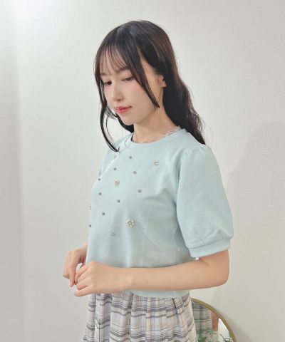 □パール&ビジューフラワーカットトップス/F i.n.t [50AI02g013]