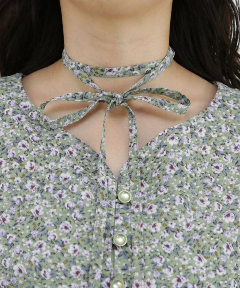 one-shoulder neck ribbon punch mini onepiece /ワンショル