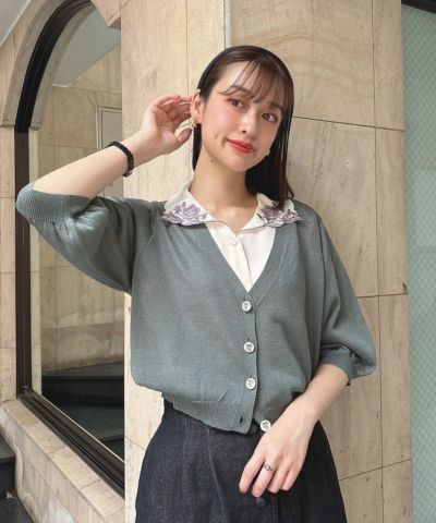 □ Campanula print button sheer knit cardigan / an another angelus [50BJ04h011]