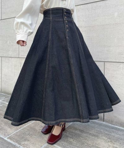 【Size selection】Button Front Flared Demin Skirt/an another angelus [00BG02p001]