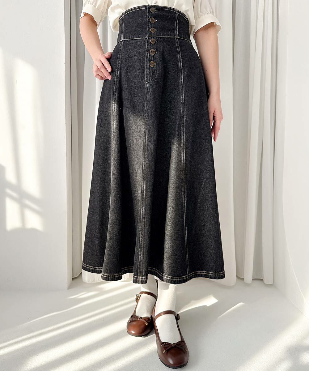 サイズ展開】フロント釦デニムフレアースカート/an another angelus