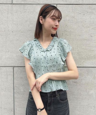 □Snow dot frill sleeve blouse / an another angelus [50BF02f020]