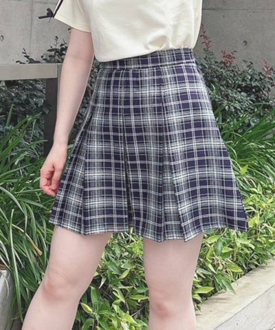 □ [Sizes available] Check pleated mini skirt / F i.n.t [51AG02k001]