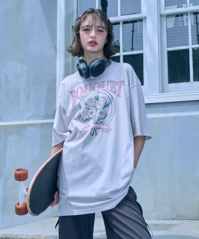 □Margaret Bouquet Print Big T/F int [51AI02h003]
