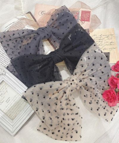 □Dot tulle big ribbon barrette/an another angelus [51BB17a003]