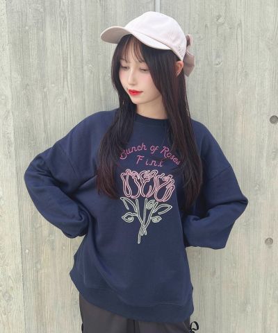 □Neon rose print sweatshirt/F i.n.t [51AI03j005]