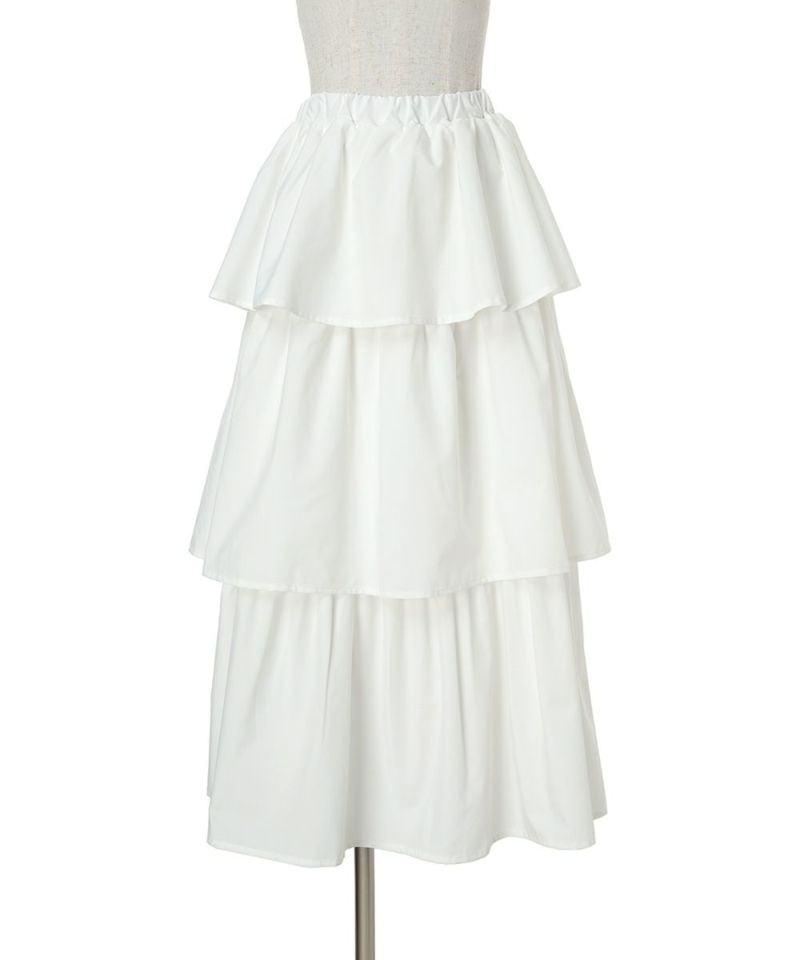 【美品】限定価格 modify ロングスカート ホワイト セール】Gather tiered long skirt/ ギャザーティアードロング