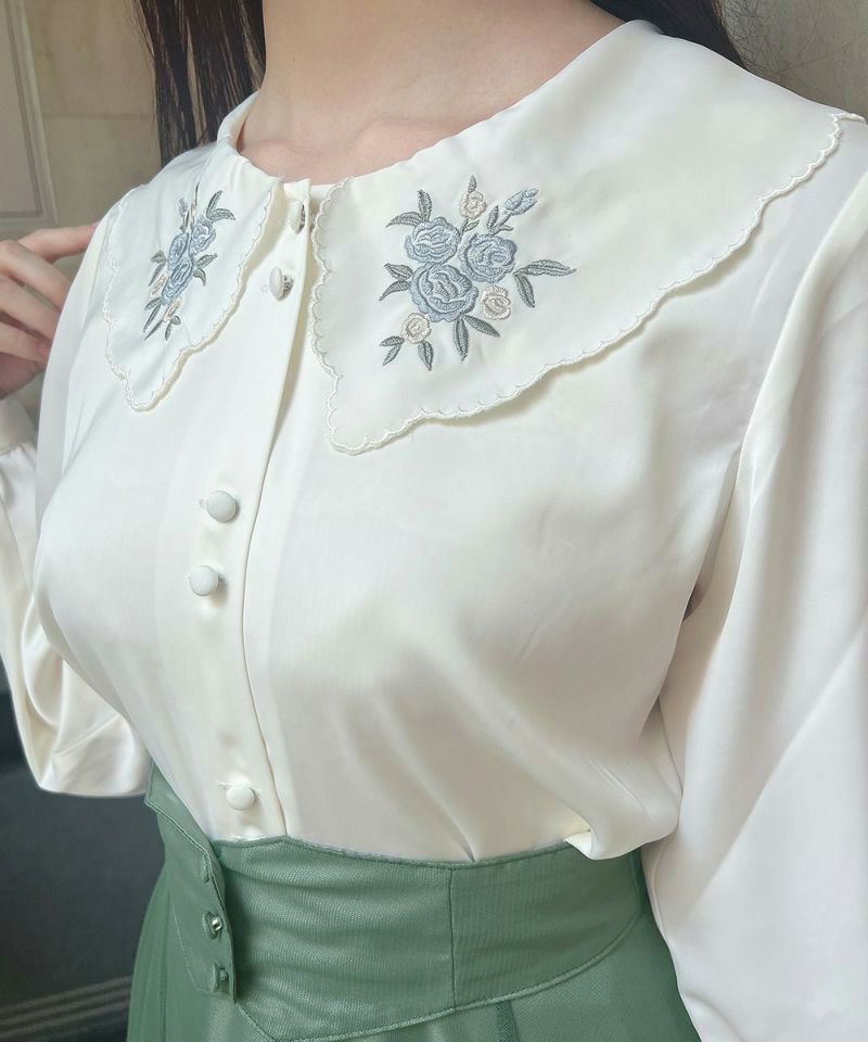 パステルローズ刺繍ビッグカラーブラウス/F i.n.t [51AF02j005] | F 