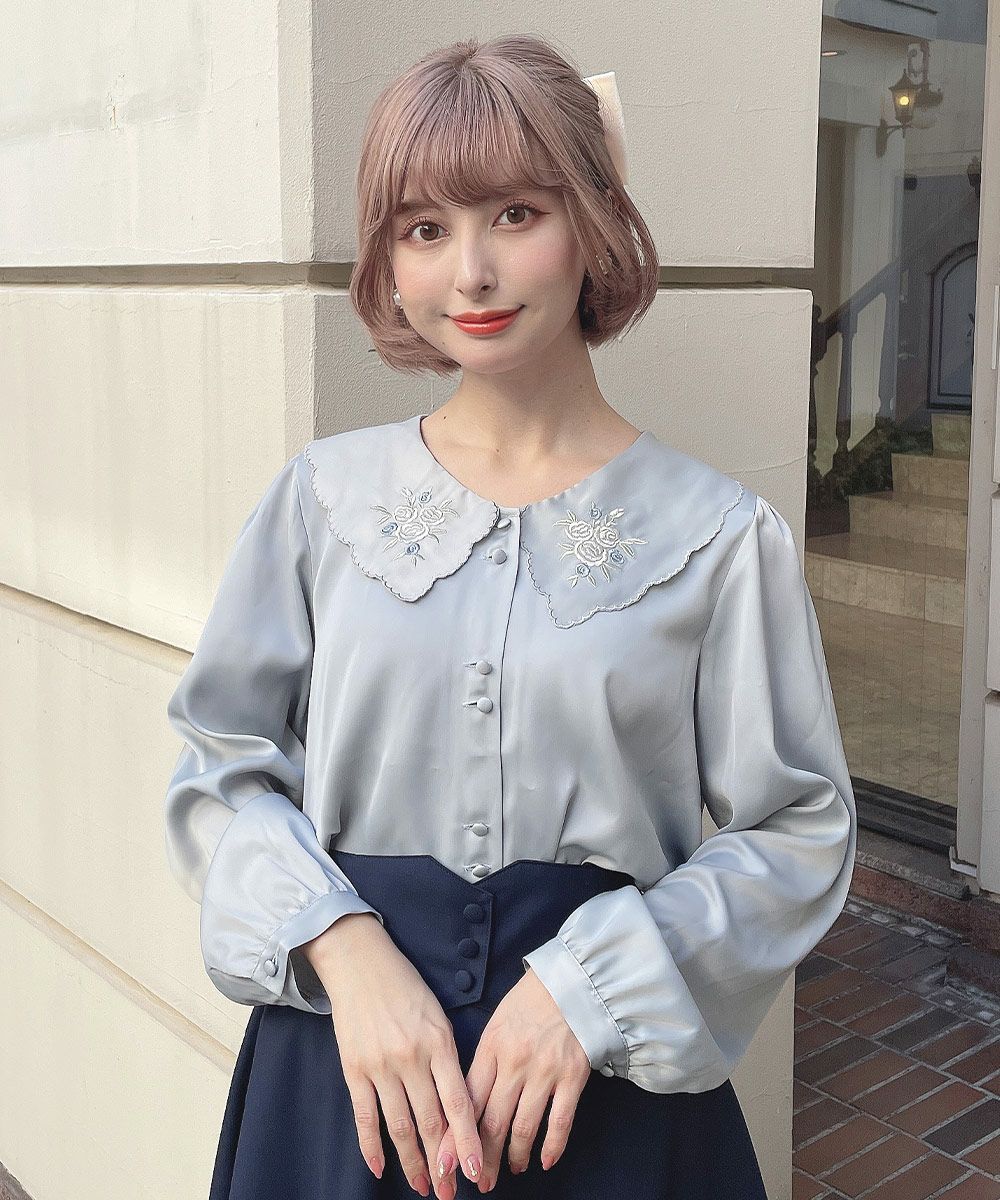 パステルローズ刺繍ビッグカラーブラウス/F i.n.t [51AF02j005] | F 