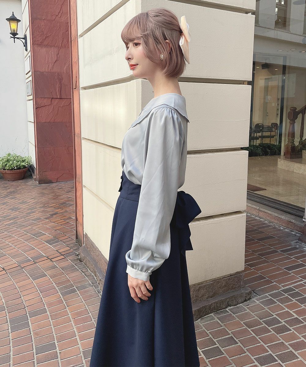 パステルローズ刺繍ビッグカラーブラウス/F i.n.t [51AF02j005] | F 