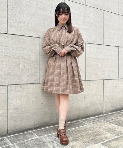□ Check shirt dress with tie/F i.n.t [51AE01j009]