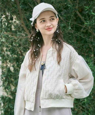 Tulle sleeve jacquard blouson/F i.n.t [53AD02j002]