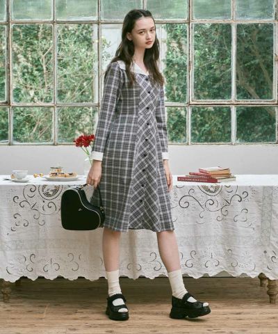 Big collar ombre check dress/F i.n.t [53AE02j001]