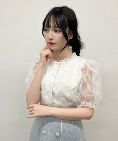Tulle frill check blouse/F i.n.t [53AF02h005]