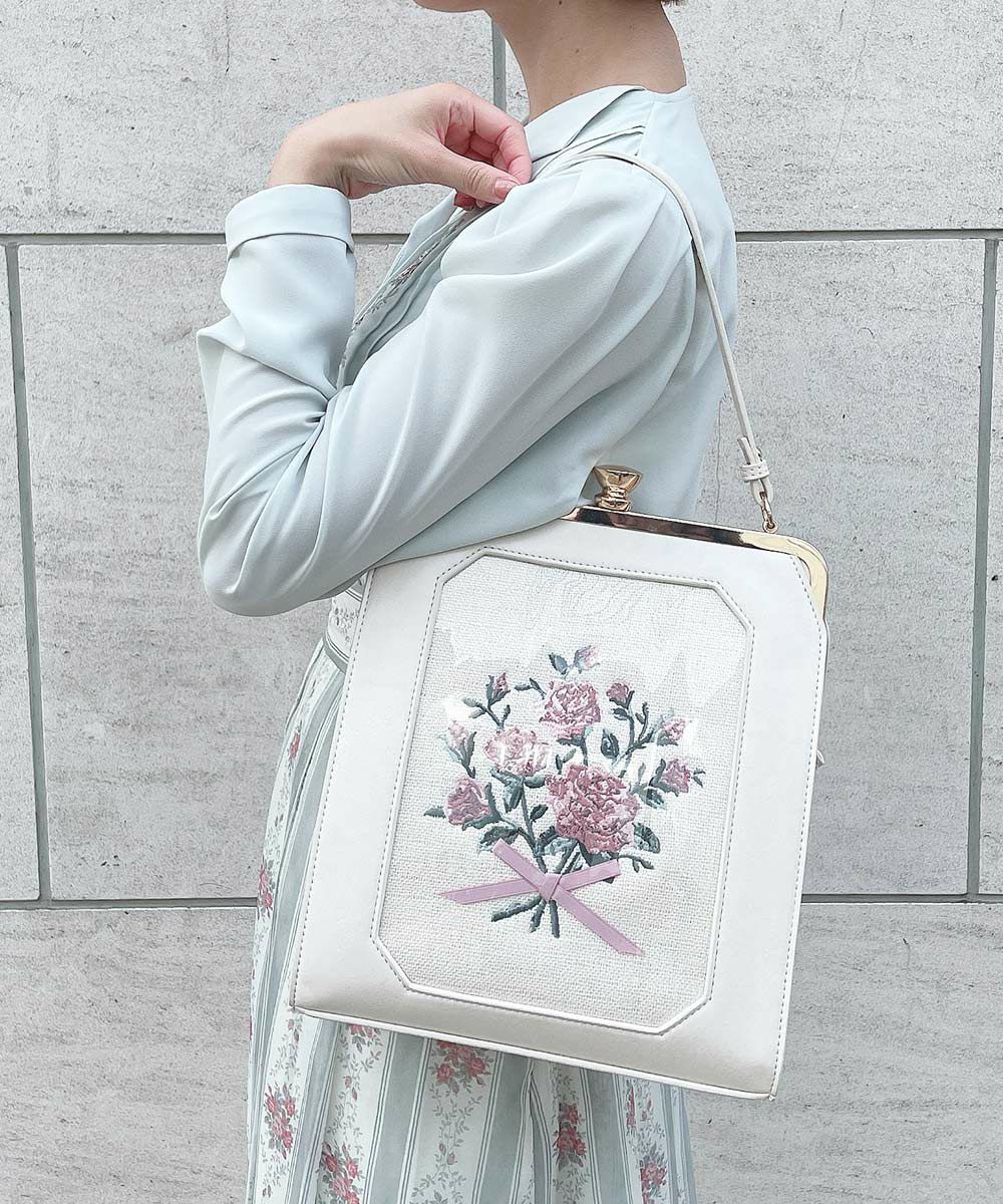 ブーケ刺繍スクエアがま口バッグ/an another angelus [53BC05a003] | F 