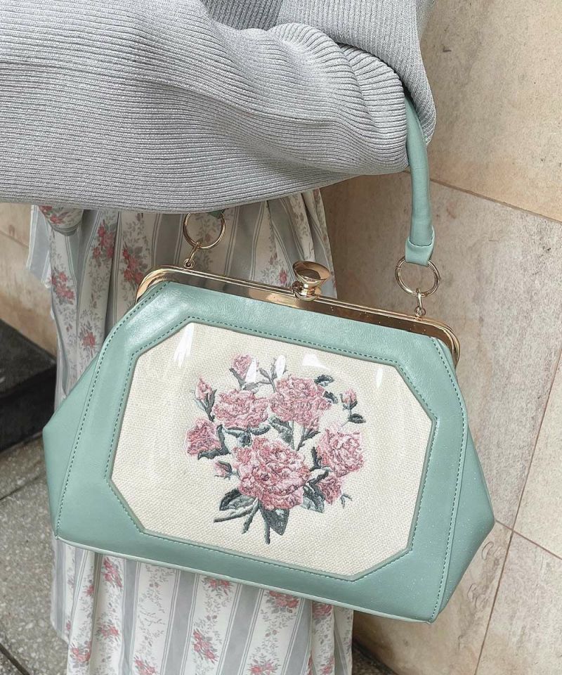 an another angelus ブーケ刺繍ワイドがま口バッグ