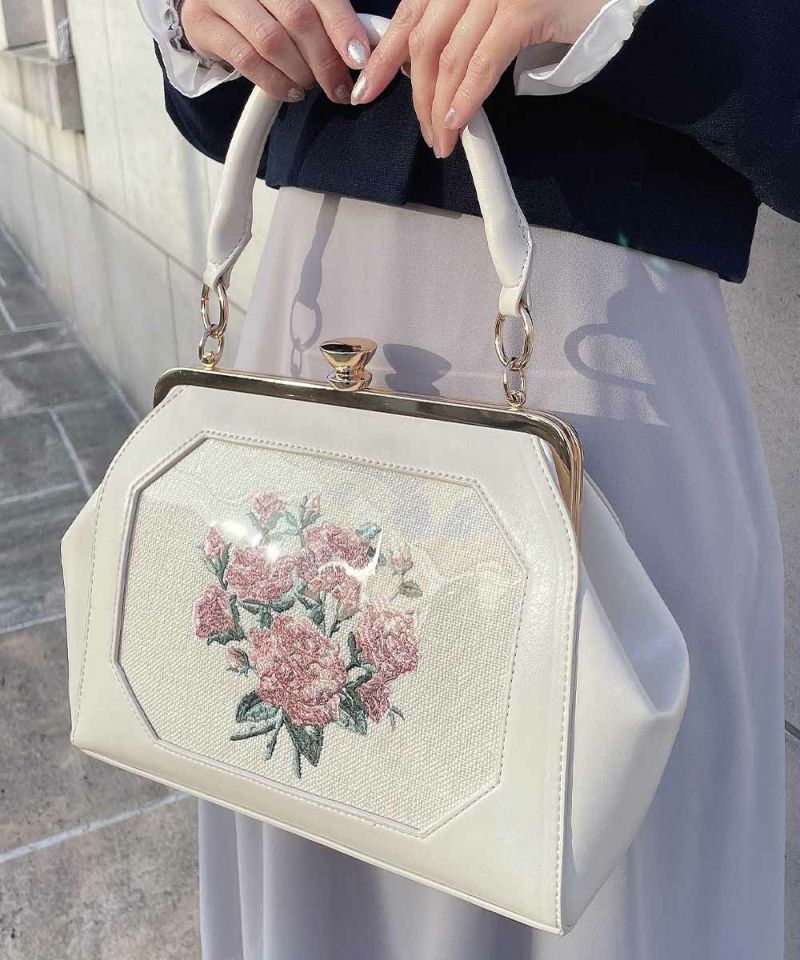 ブーケ刺繍ワイドがま口バッグ/an another angelus [53BC05a004
