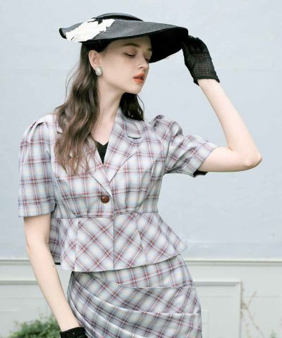 Check peplum shirt jacket/an another angelus [53BD01h003]