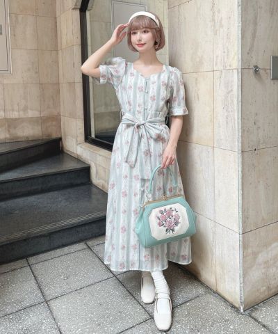 Sheer striped floral gown dress/an another angelus [53BE03h002]