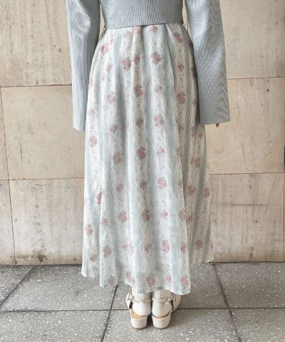 □シアーストライプ花柄ガウンワンピース/an another angelus