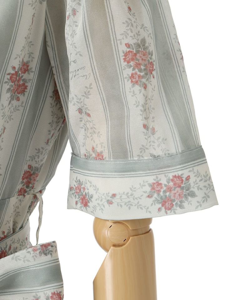 □シアーストライプ花柄ガウンワンピース/an another angelus