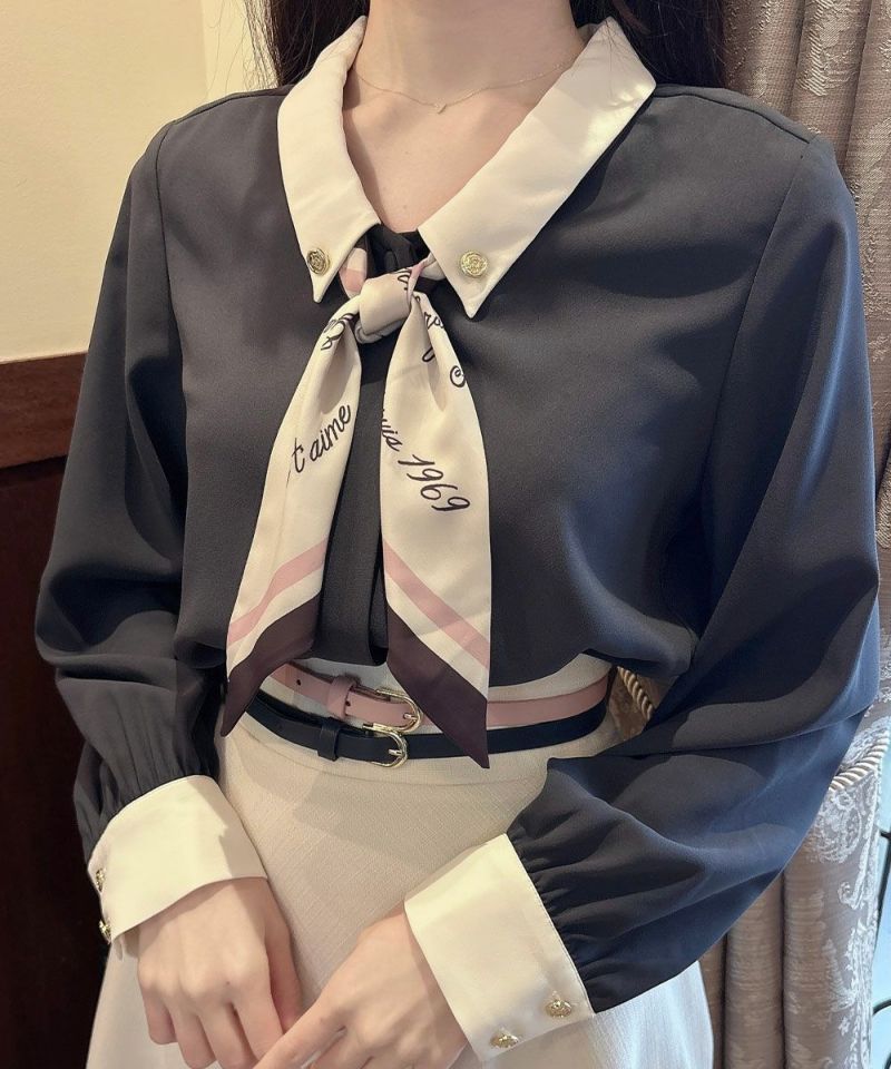 ロゴラインスカーフ付き5分袖シャツ/an another angelus ロゴラインスカーフ付き5分袖シャツ/an another angelus