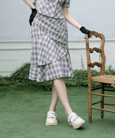 Check drape ruffle skirt/an another angelus [53BG02n003]