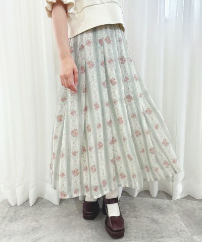 Sheer striped floral tuck skirt/an another angelus [53BG02p002]
