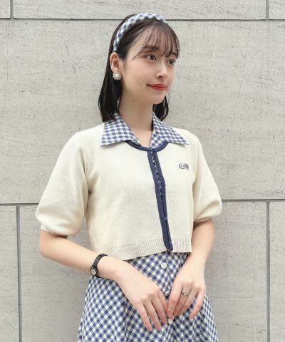 Color-coordinated line balloon sleeve knit cardigan/an another angelus [53BJ04h002]