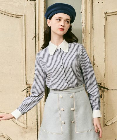 Rabbit collar striped shirt/F i.n.t [53AF01j001]
