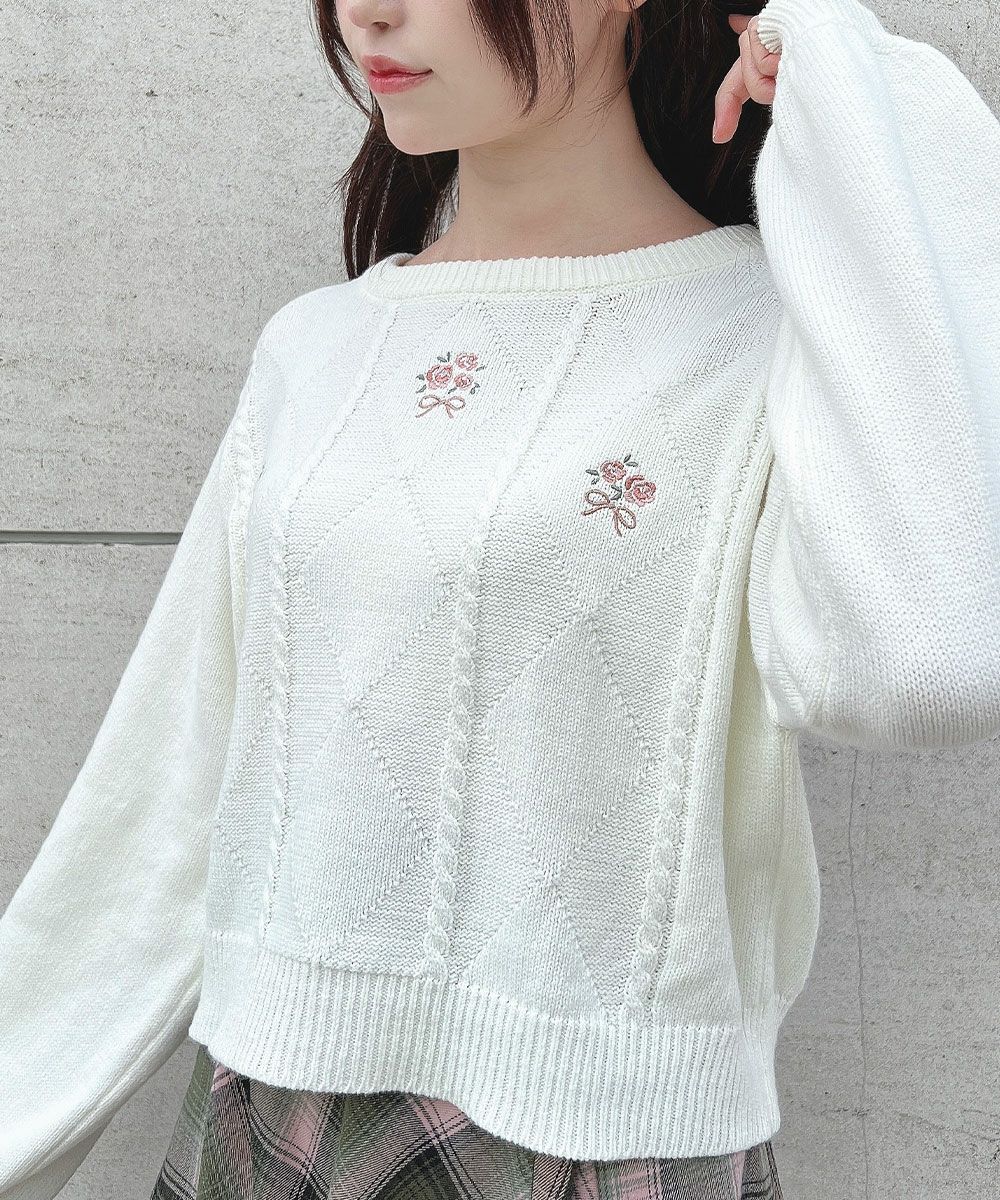 ローズミニブーケ刺繍ニットプルオーバー/F i.n.t [52AJ03j011] | F
