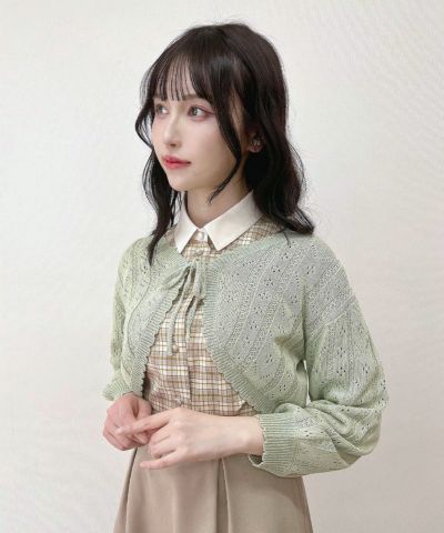 Striped openwork knit bolero/F i.n.t [53AJ06j001]