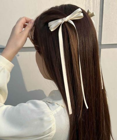 Satin long ribbon hair clip set/F i.n.t [53AB17a004]
