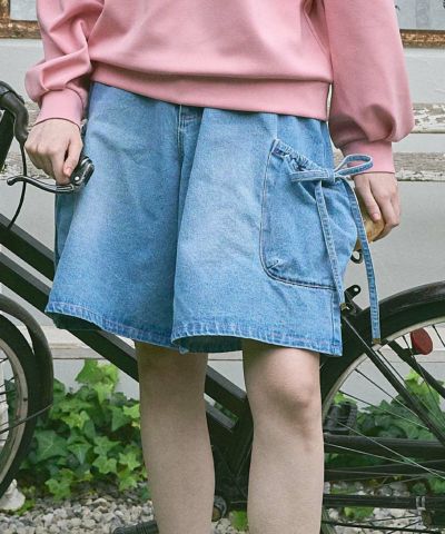 Drawstring ribbon denim shorts/F i.n.t [53AH06m002]