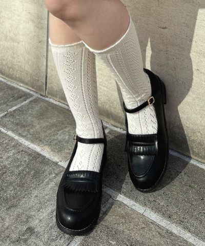 Striped lacy high socks/F i.n.t [53AB06s006]